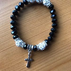 NEW!  Black and white bead cross bracelet.